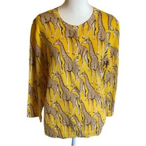 Ann Taylor Factory Yellow Giraffe Print Button-Up Cardigan Sweater. Size XL.